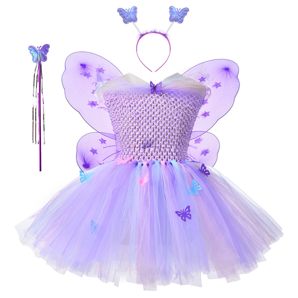 Fairy Costume Princess Tutu Dress with Butterfly Wing Headband Wand Cosplay Outfits