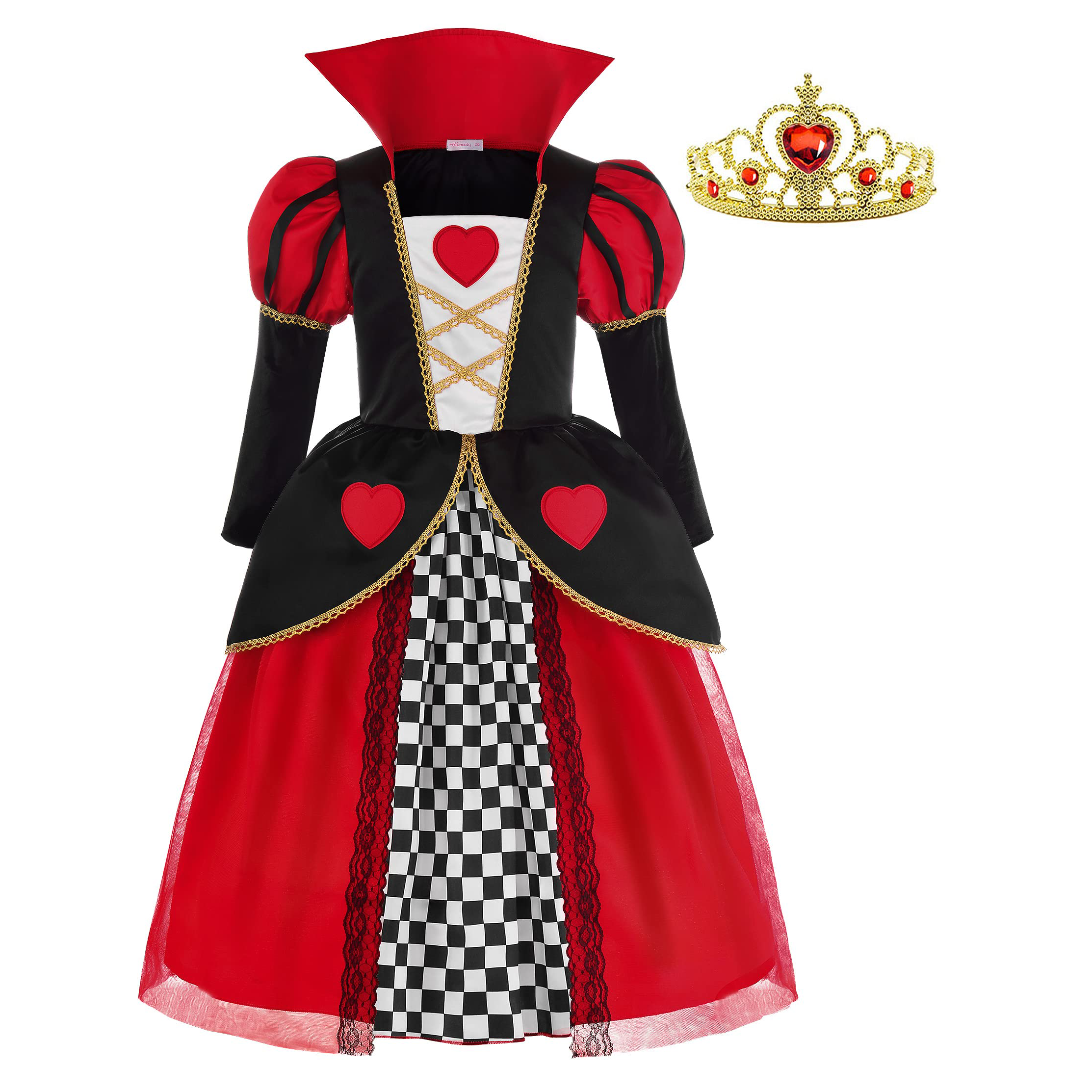 Halloween Red Hearts Girls Costume Queen Dress for Kids Girls Halloween Cosplay Party Dress with Crown