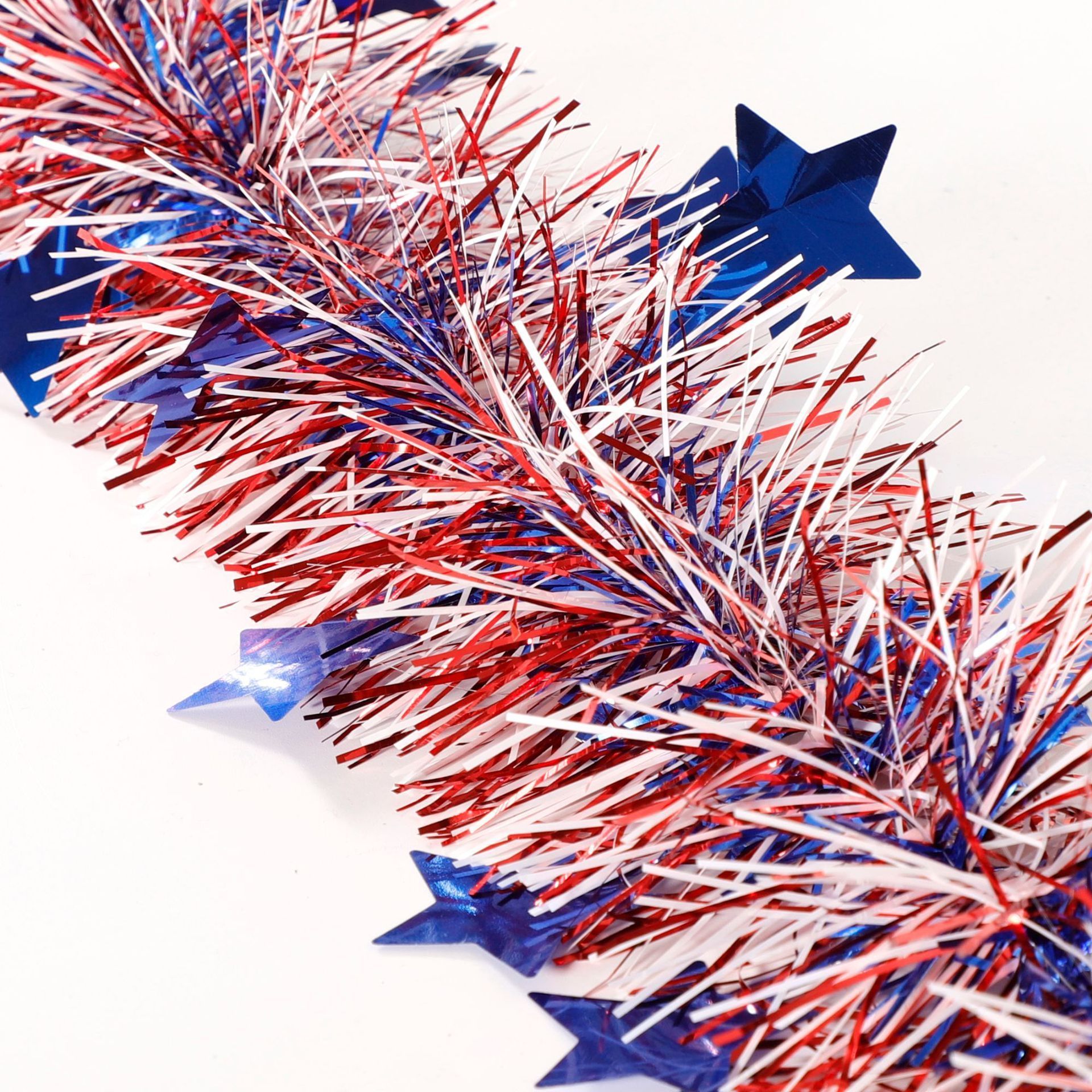 4th of July Tinsel Garland Blue Star Metallic Red White Patriotic Garland Glitter Hanging Independence Day Party