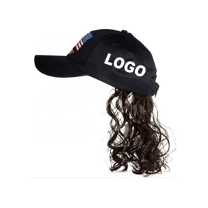 Custom logo mullet hat with brown hair baseball hat costume wigs for men 1980s mullet wig