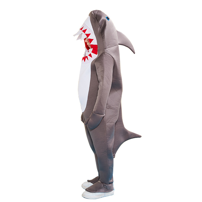 Halloween unisex funny fleece one size outfit jumpsuit grey shark costume for child Halloween