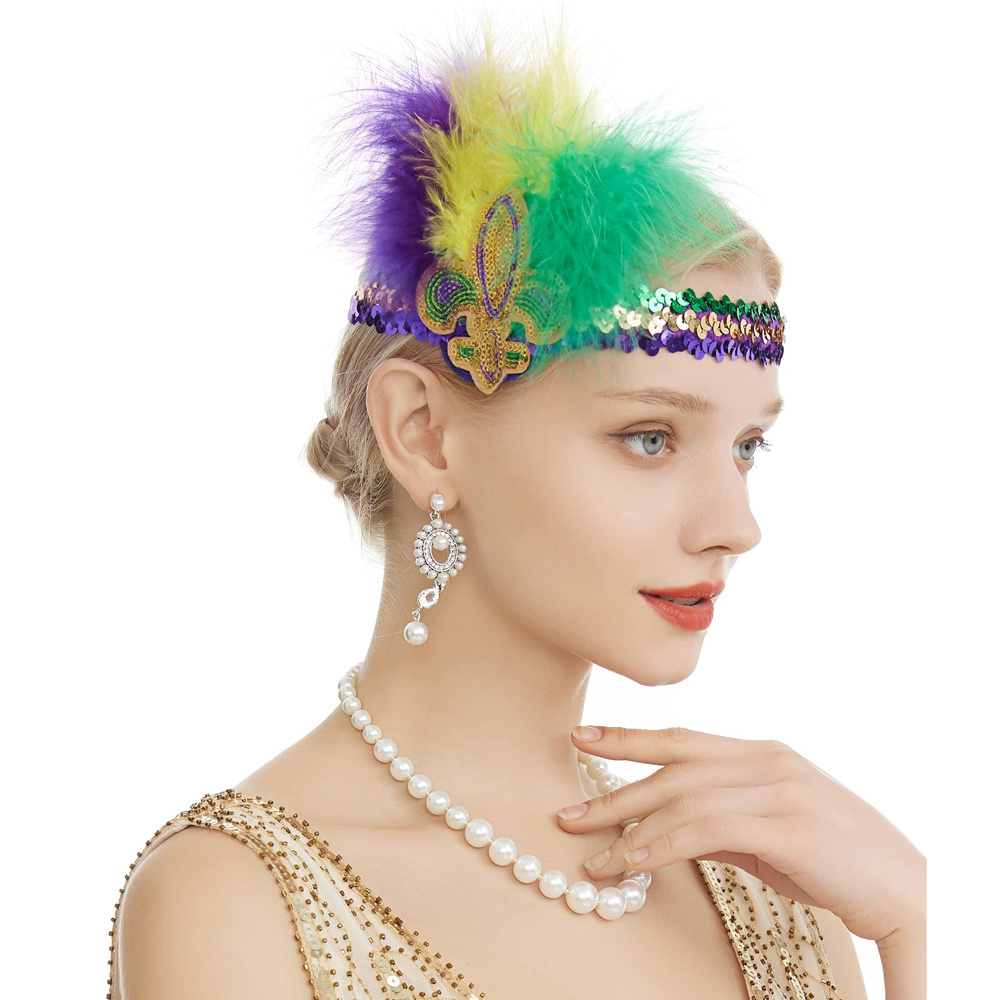 Louisiana Mardi Gras Sequin Headband Adult Holiday Green Purple Hair Band