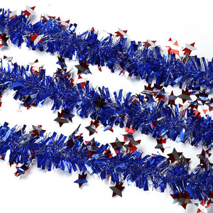 4th of July Patriotic Tinsel Garland Decoration Red White Blue Metallic Chunky Glitter Tinsel for Independence Day