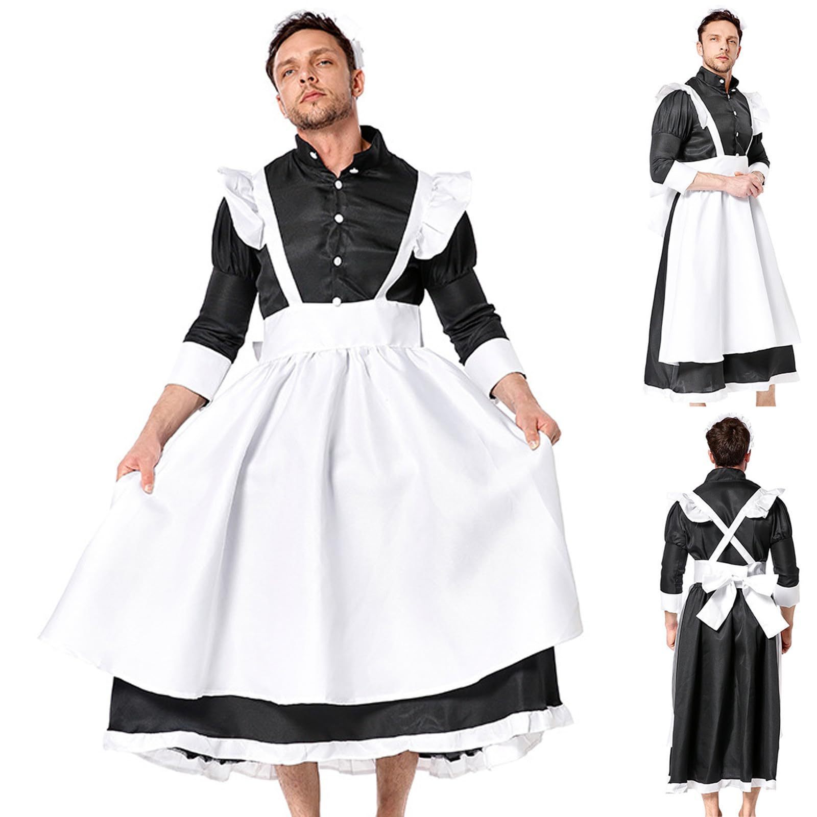 Men's Sissy French Maid Apron Dress Manservant Cosplay Costume