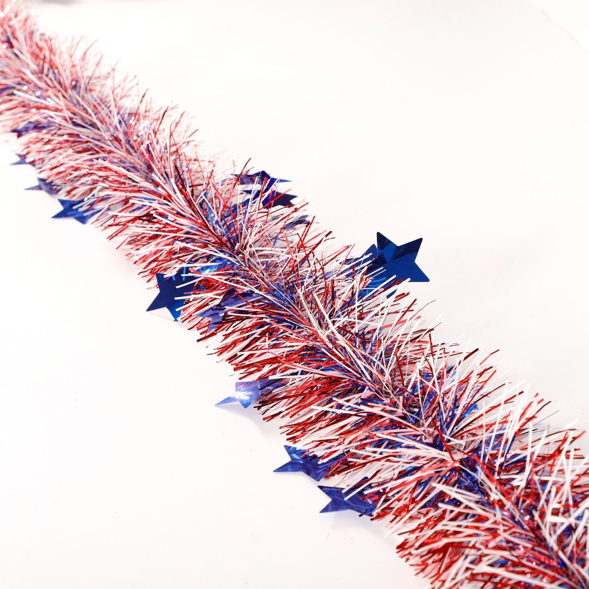 4th of July Tinsel Garland Blue Star Metallic Red White Patriotic Garland Glitter Hanging Independence Day Party