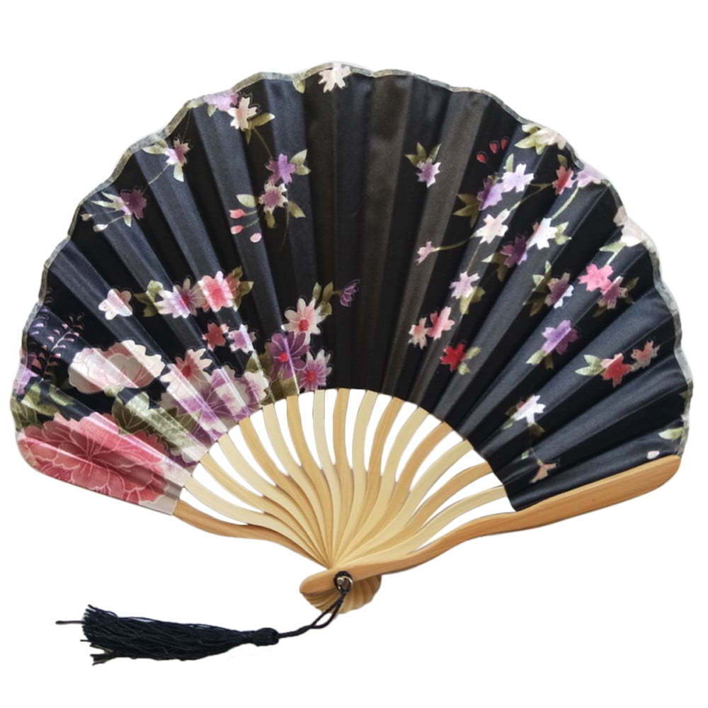 Customized Big folding Bamboo Hand Fan Fabric Logo Hand Held Fan personalized hand fan