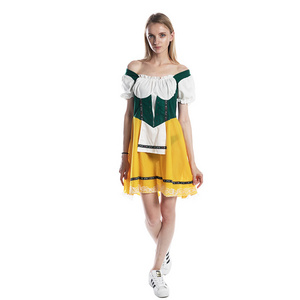 Womens Oktoberfest Costume Dirndl Dresses Halloween Beer Maid Dress Costumes with Apron for Halloween Cosplay Party