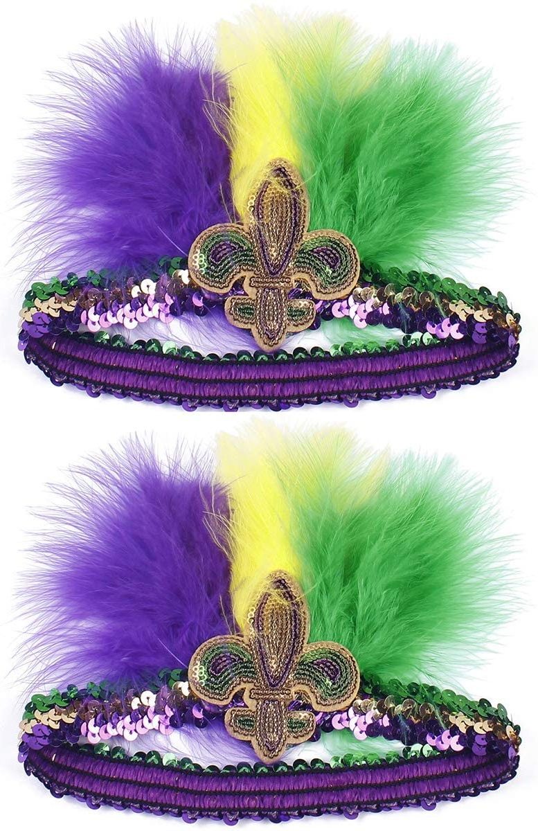 Louisiana Mardi Gras Sequin Headband Adult Holiday Green Purple Hair Band