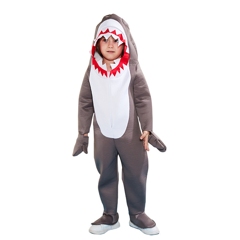 Halloween unisex funny fleece one size outfit jumpsuit grey shark costume for child Halloween