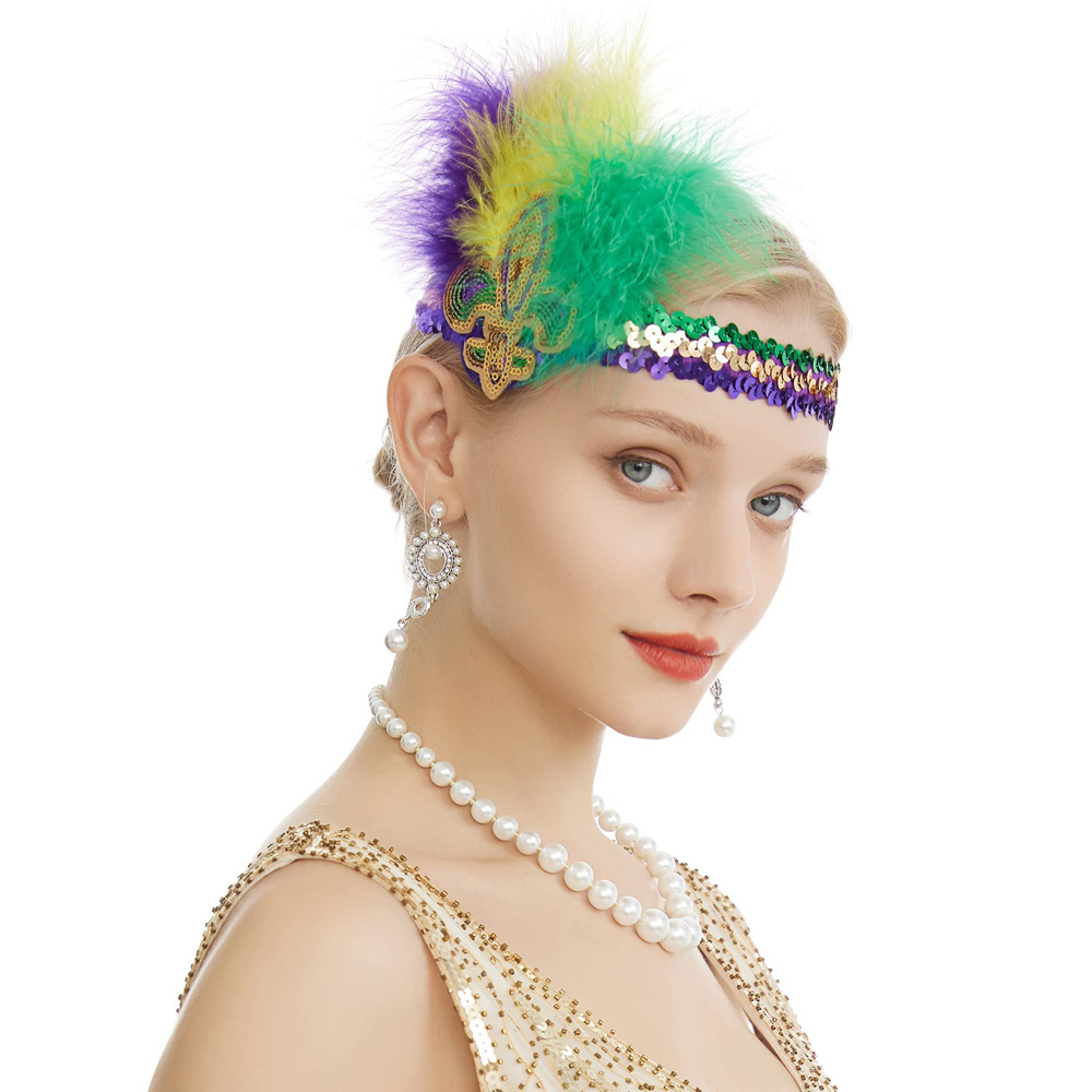 Louisiana Mardi Gras Sequin Headband Adult Holiday Green Purple Hair Band