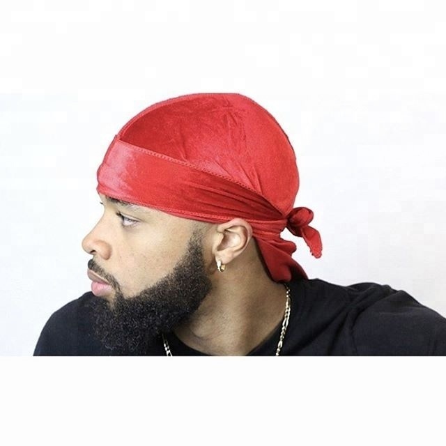 Men's Durag Red Velvet DU RAG Long Tie Sports Bike Motorcycle Headwrap dome cap