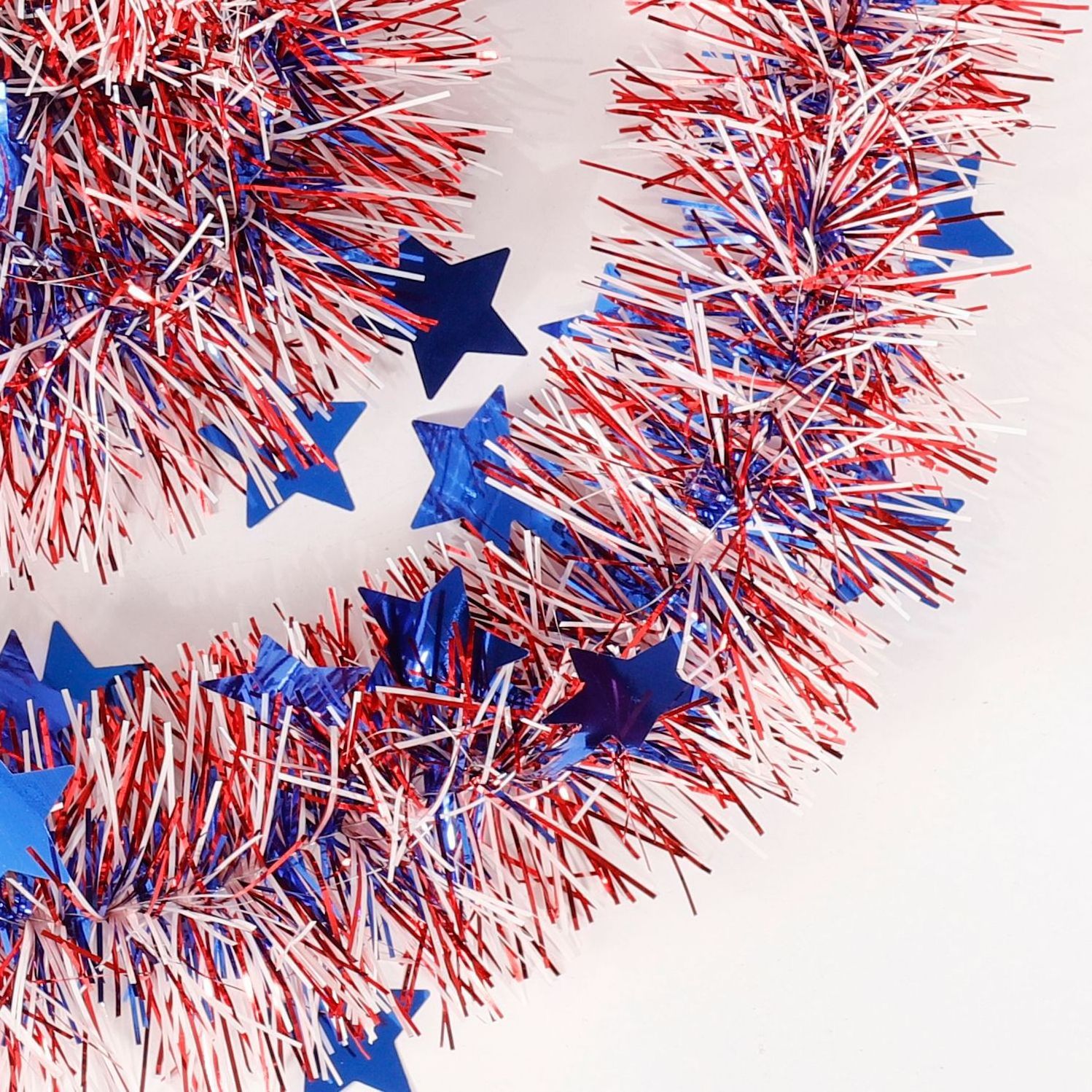 4th of July Tinsel Garland Blue Star Metallic Red White Patriotic Garland Glitter Hanging Independence Day Party