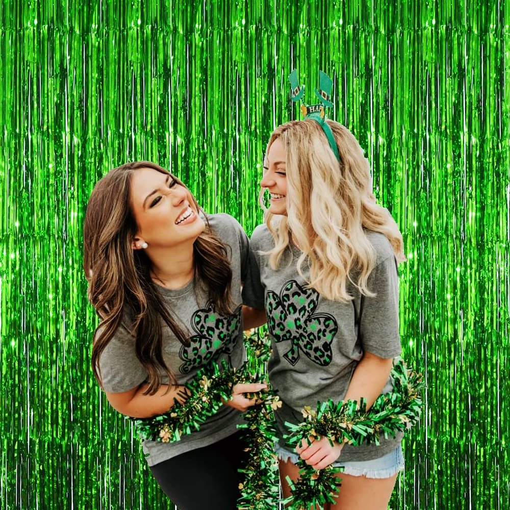 Wholesale 3.2 ft x 9.8 ft Metallic Tinsel Foil Fringe Curtains Party Photo Backdrop Streamers for St. Patrick's Day Decorations