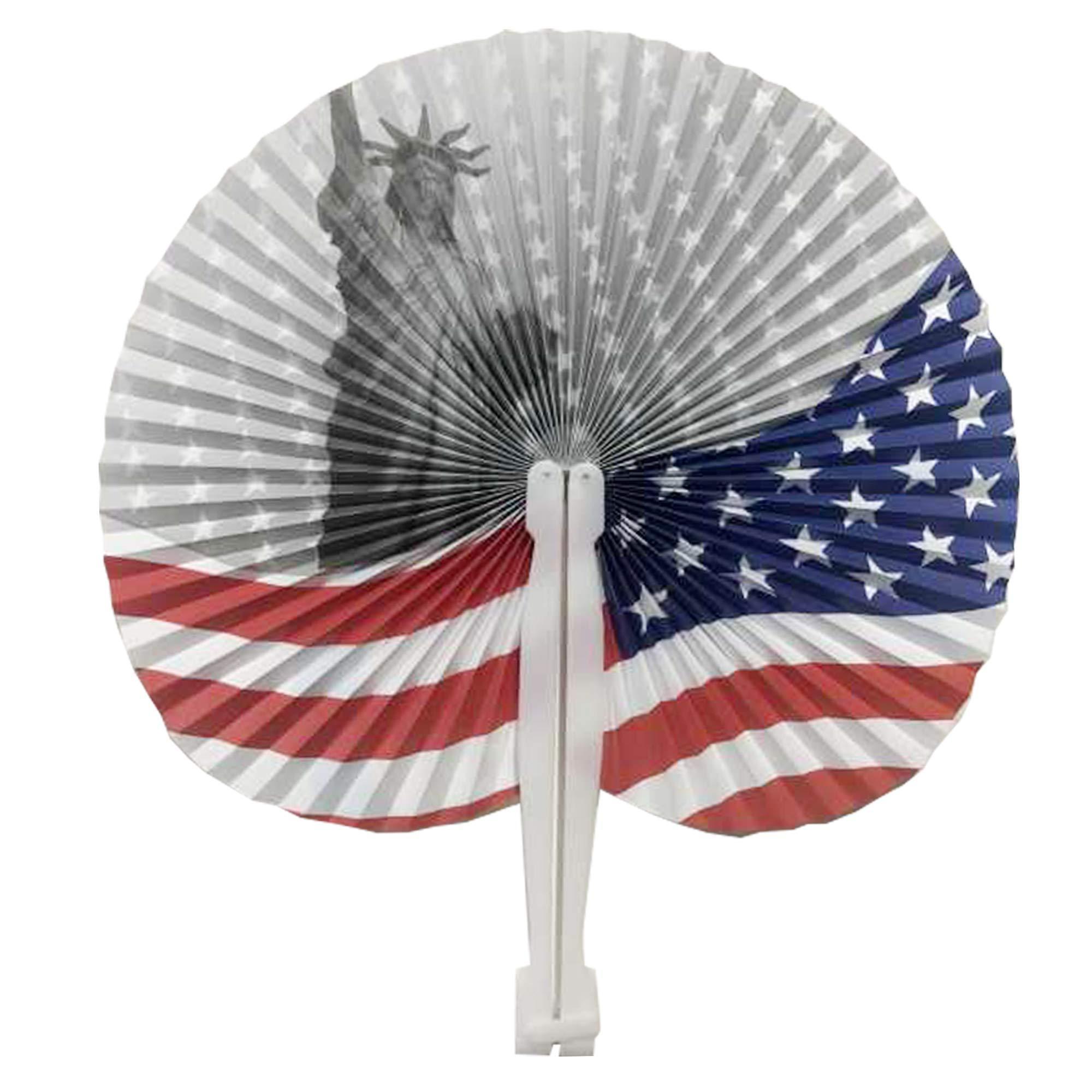 Party Favors Toys Stars & Stripes Paper Fans July 4th Patriotic folding fan American Flag Round/Heart plastic handle Paper Fans