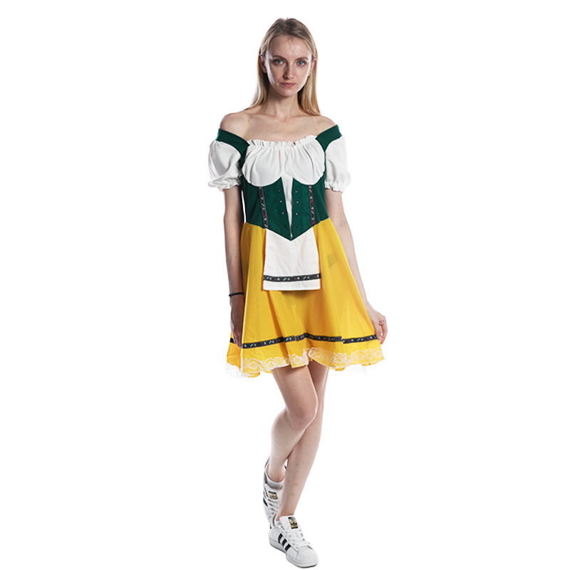 Womens Oktoberfest Costume Dirndl Dresses Halloween Beer Maid Dress Costumes with Apron for Halloween Cosplay Party