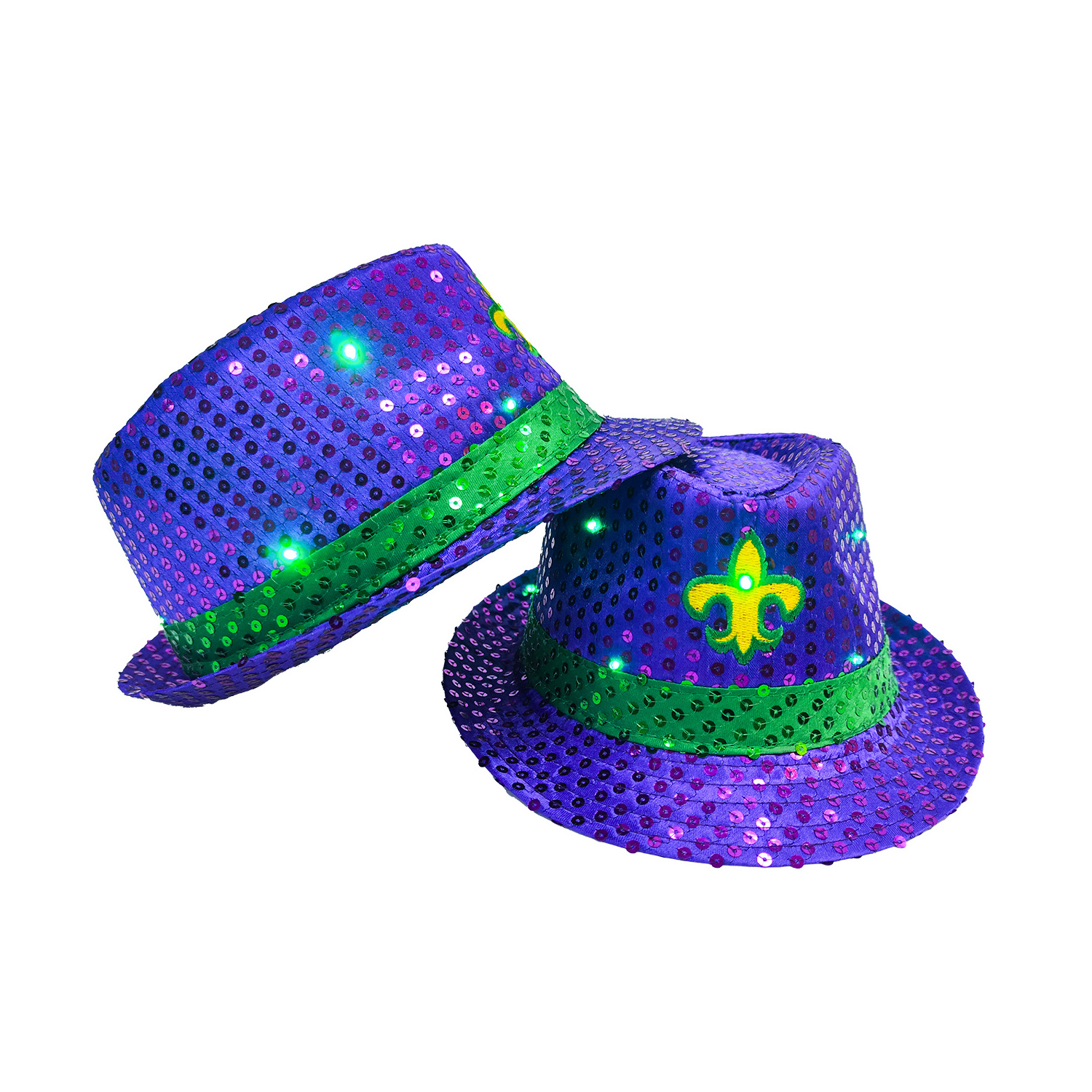 LED Light Up Mardi Gras Hat One Size Purple Green Gold Party Accessory