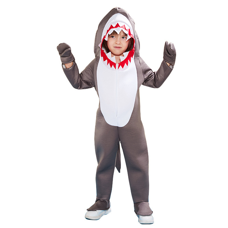 Halloween unisex funny fleece one size outfit jumpsuit grey shark costume for child Halloween