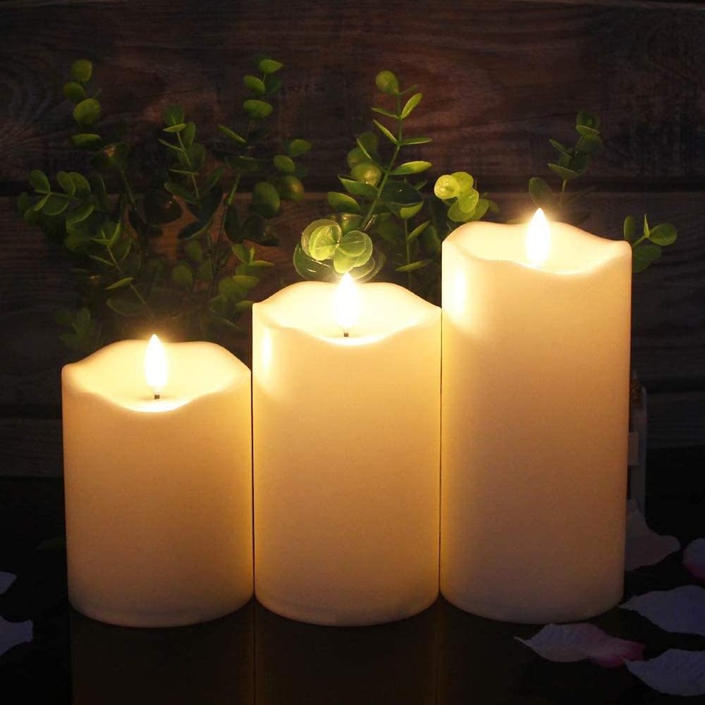 Flickering Flameless Candles, Most Realistic LED Candles with Remote and Timer, Set of 3 Battery Operated Candles for Halloween