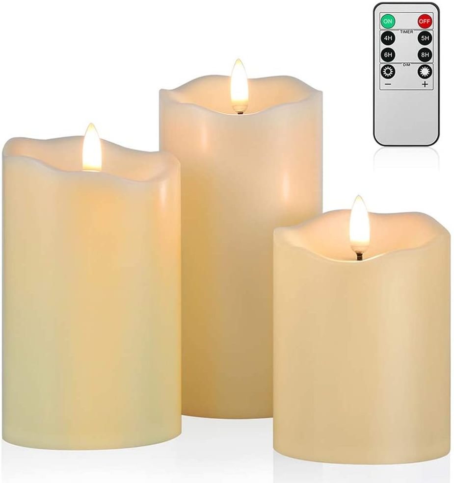 Flickering Flameless Candles, Most Realistic LED Candles with Remote and Timer, Set of 3 Battery Operated Candles for Halloween