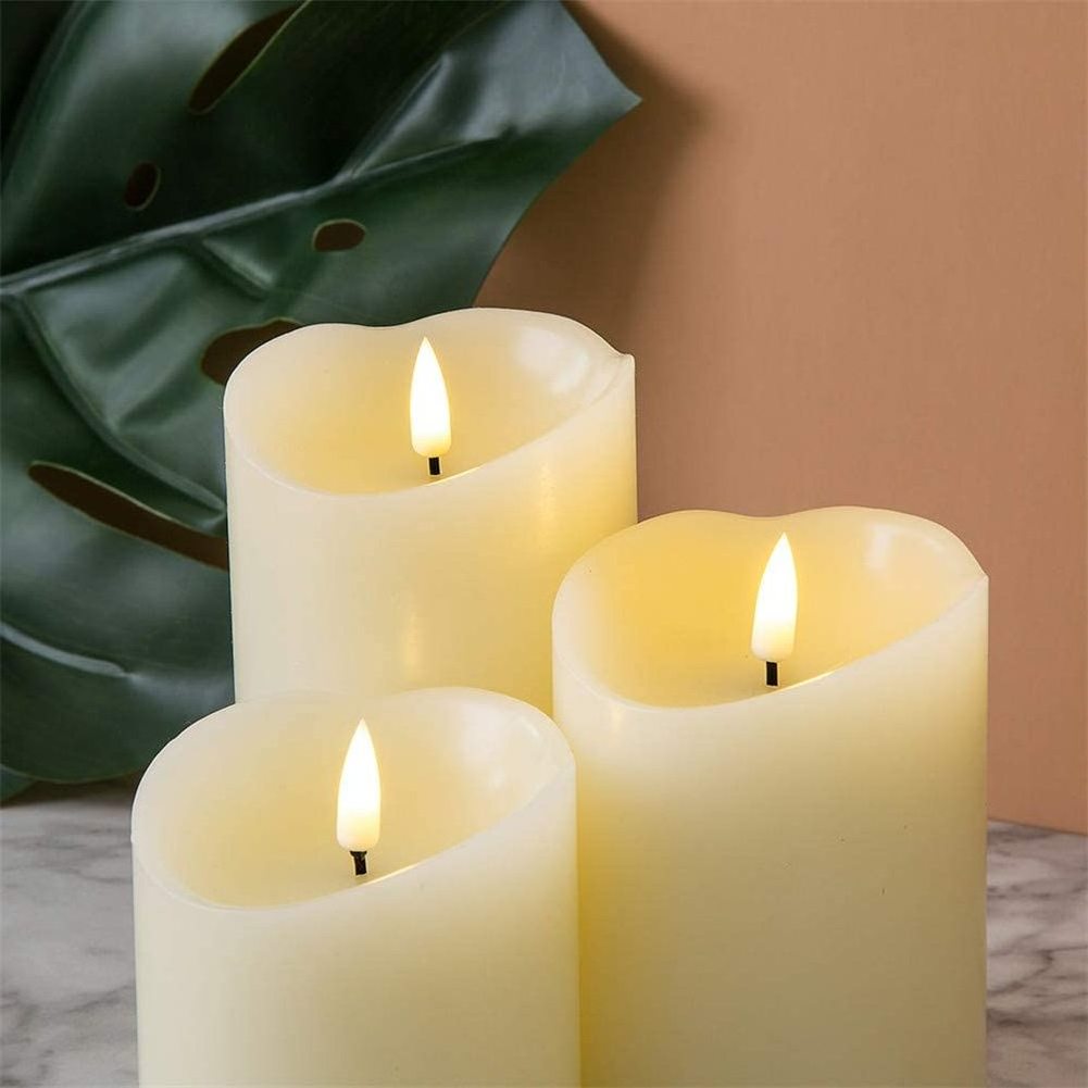 Flickering Flameless Candles, Most Realistic LED Candles with Remote and Timer, Set of 3 Battery Operated Candles for Halloween