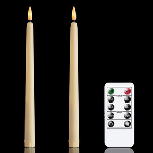 11" white plastic Taper Flameless LED Candle Lights  with Remote and Timer Flickering Tall Candlesticks for Christmas