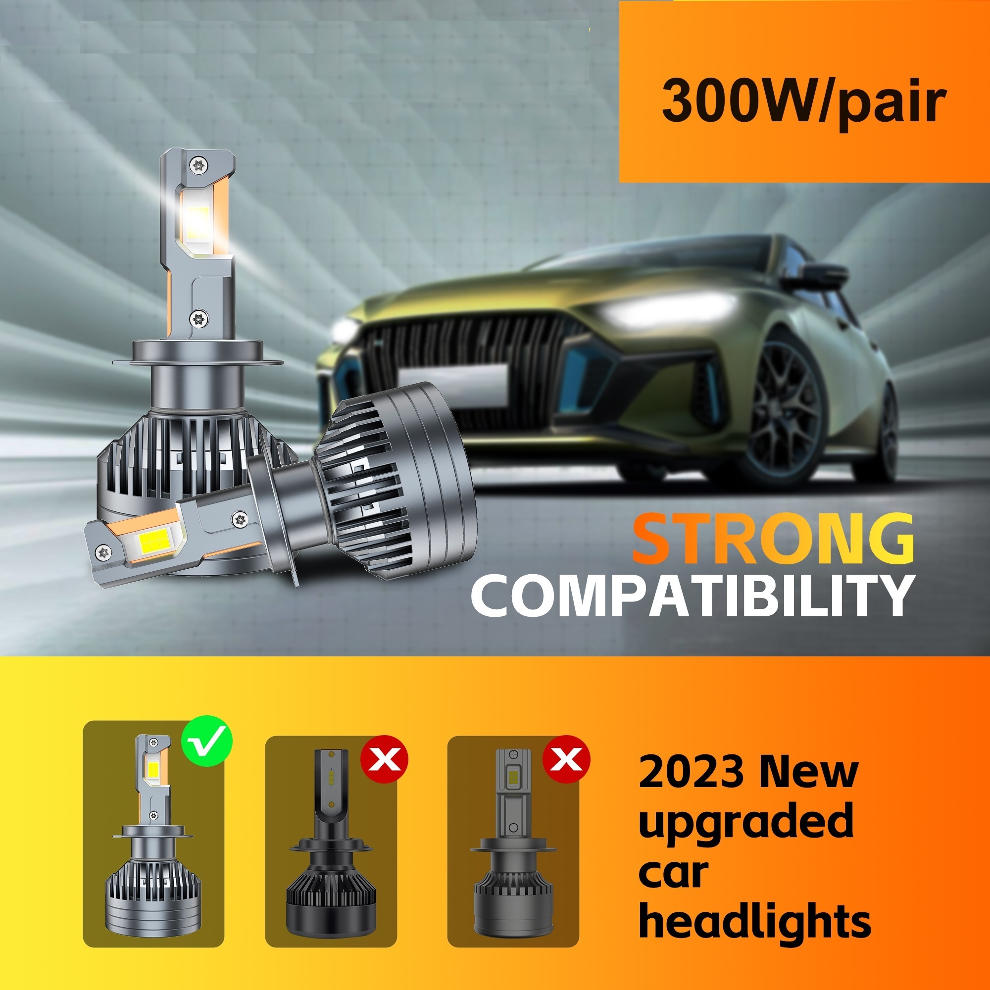 luz led para carro 300 watt led headlight h1 h3 h4 h7 h11 h13 hb3 9005 hb4 9006 9012 9004  lupa car lamp led 300w LED headlights