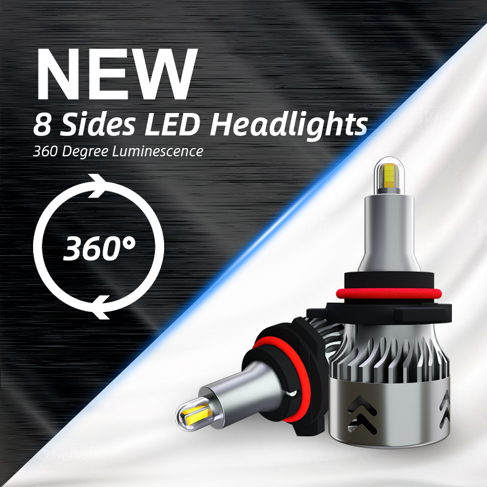 Super Bright 360 no visual blind area H1 H7 H11 9005 9006 9012 8 sides LED Headlight