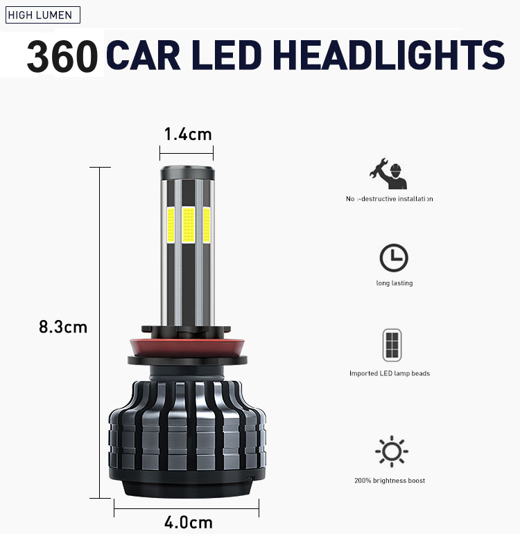 rc stunt car luz led headlight 360 degree canbus 6 sides h11 led tube light bulbs h7 with 360 beam angle bulb led headlights