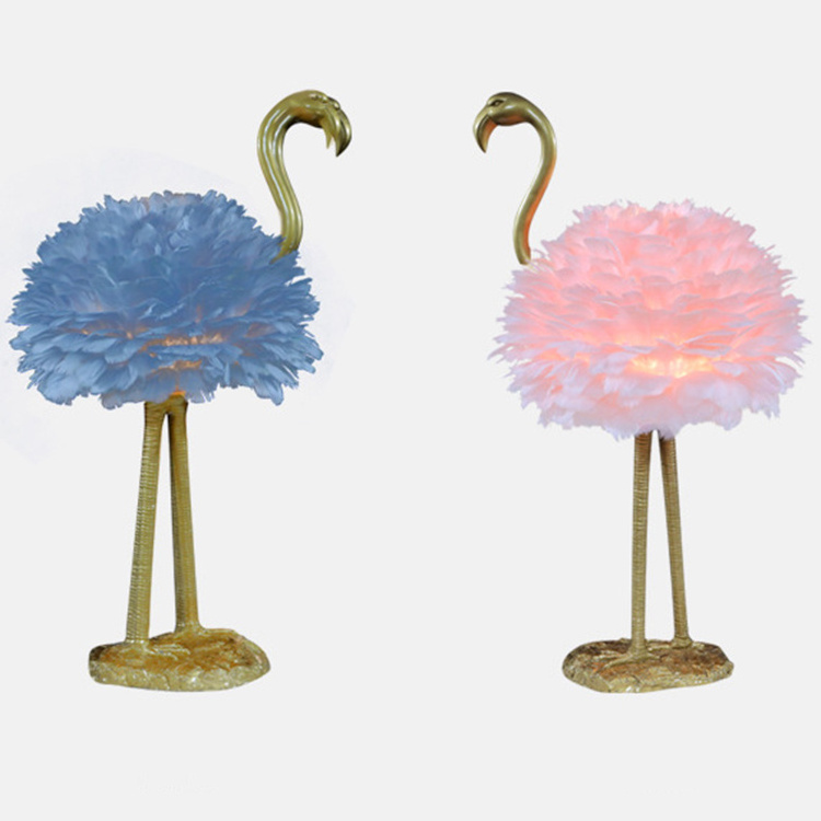 wholesale decorative pink feather flamingo design unique living room table lamps