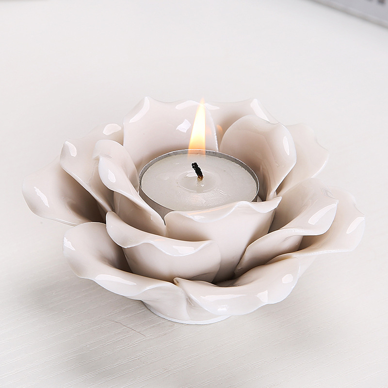 home tabletop decorative luxury lotus flower gold ceramic tea light candle holders