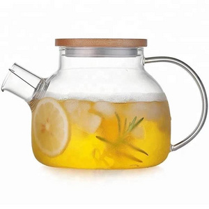 Wholesale China Handmade Borosilicate Clear Glass Teapot with Bamboo lid