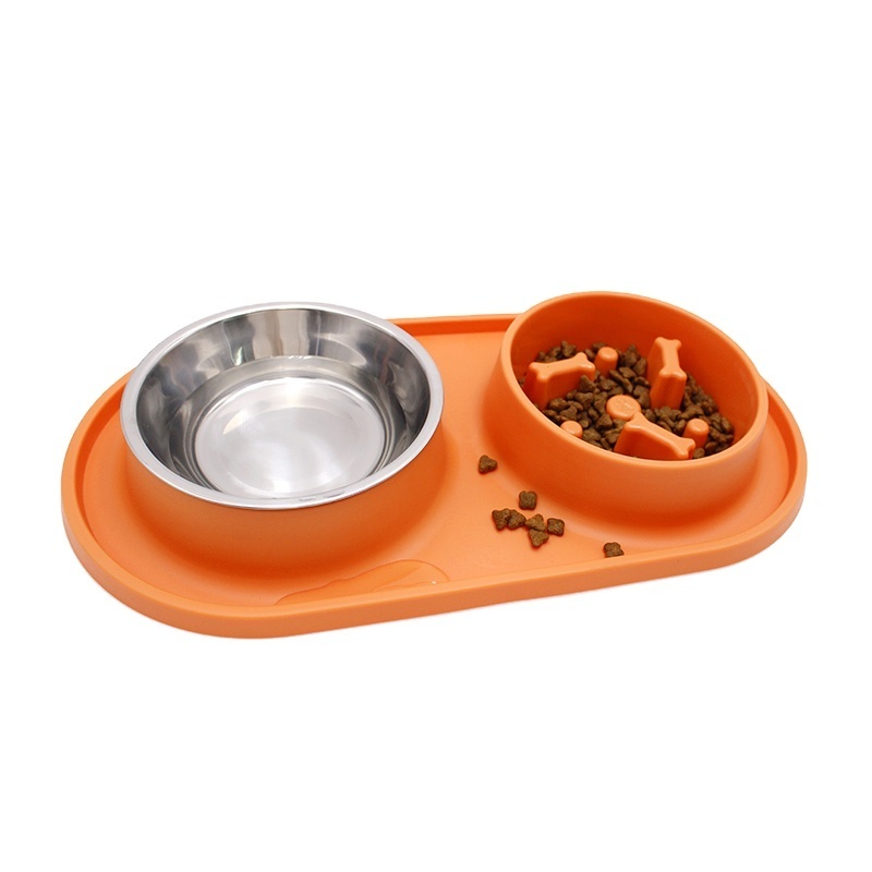 Famipet Custom Stainless Steel Pet Bowl Slow Feeder Dog Food Bowl with Non-Skid Silicone Mat