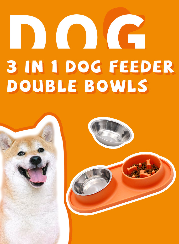 Famipet Custom Stainless Steel Pet Bowl Slow Feeder Dog Food Bowl with Non-Skid Silicone Mat