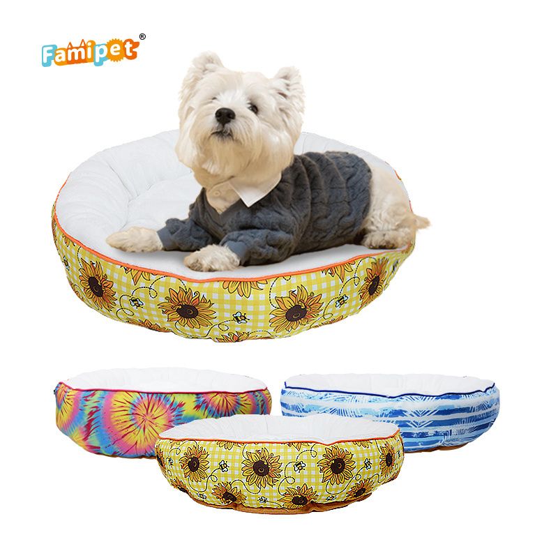 Famipet Custom New Design Round Soft Washable Comfy Donut Calming Pet Cat Dog Bed with Non-slip Bottom