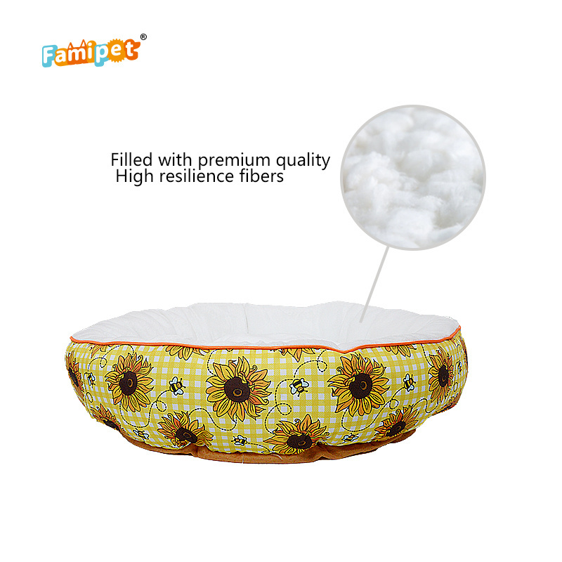 Famipet Custom New Design Round Soft Washable Comfy Donut Calming Pet Cat Dog Bed with Non-slip Bottom