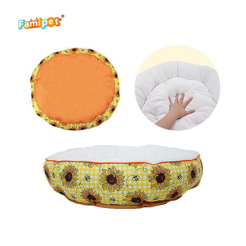 Famipet Custom New Design Round Soft Washable Comfy Donut Calming Pet Cat Dog Bed with Non-slip Bottom