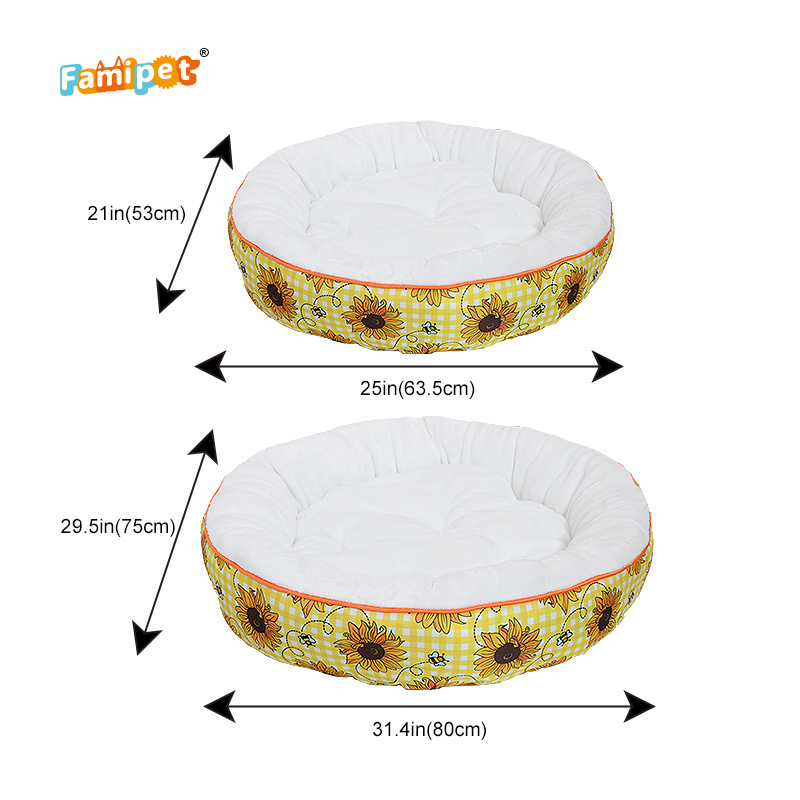 Famipet Custom New Design Round Soft Washable Comfy Donut Calming Pet Cat Dog Bed with Non-slip Bottom