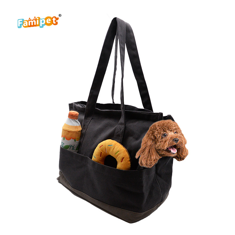 Famipet Custom Durable Portable Canvas Pet Dog Purse Carrier Tote Bag with Pockets