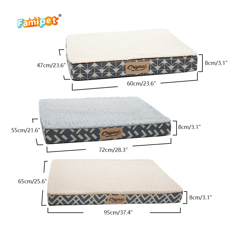 Famipet Custom Comfortable Rectangle Memory Foam Pet Dog Crate Bed Mattress Orthopedic Dog Bed with Removable Washable Cover