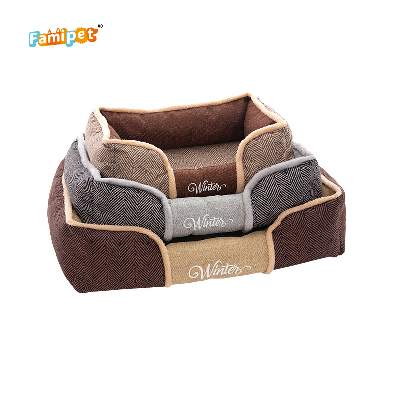 Famipet Manufacturer Custom New Design Luxury Comfortable Hundebett Rectangle Soft Washable Pet Puppy Cat Dog Bed