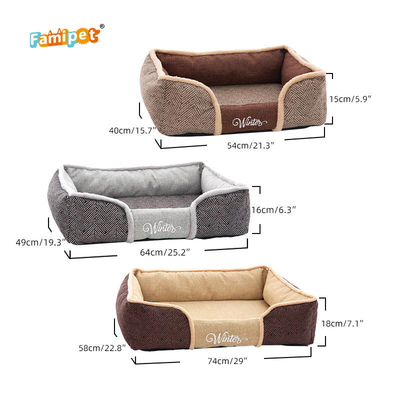 Famipet Manufacturer Custom New Design Luxury Comfortable Hundebett Rectangle Soft Washable Pet Puppy Cat Dog Bed