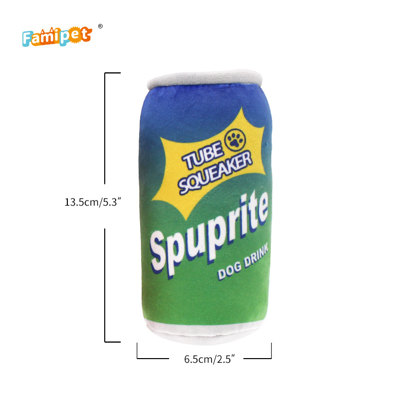 Famipet Manufacturer Custom New Soda Can Design Stuffed Plush Pet Dog Toys Squeaky Dog Toys for Pets