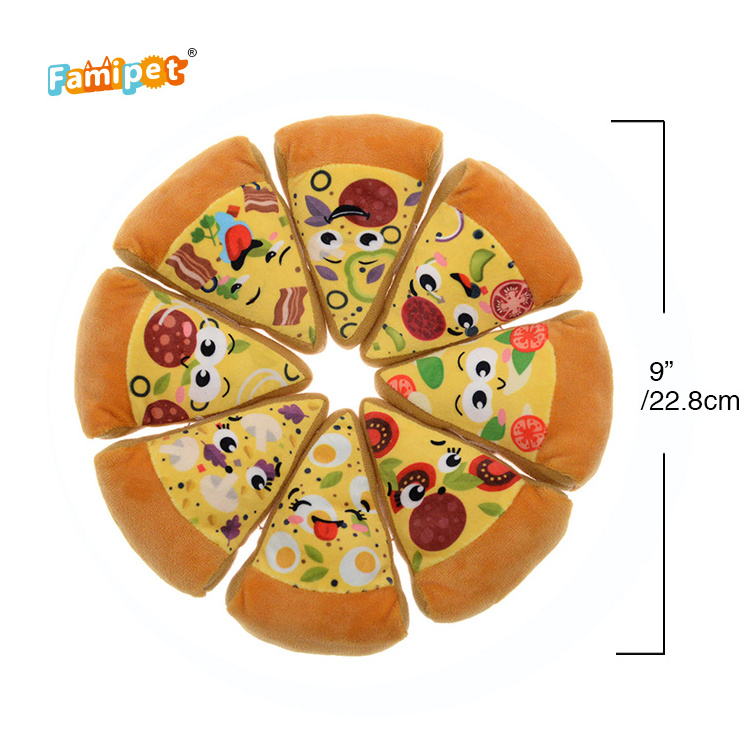 Famipet Custom Quality Pizza Shape Stuffed Pet Toys Designer Squeaky Plush Dog Toy