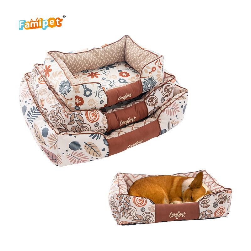 Famipet Manufacturer Custom New Design Luxury Comfy Breathable Rectangle Soft Washable Pet Cat Dog Bed