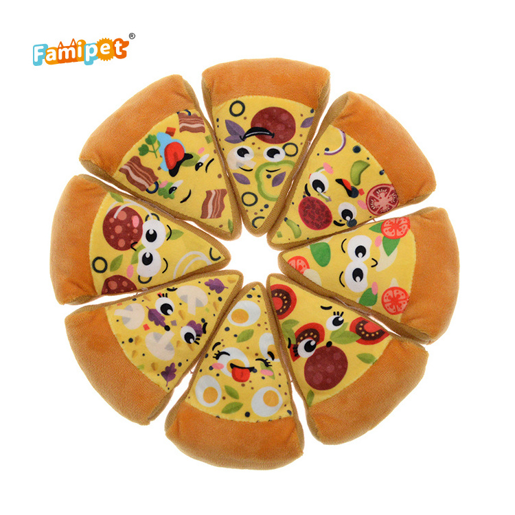 Famipet Custom Quality Pizza Shape Stuffed Pet Toys Designer Squeaky Plush Dog Toy