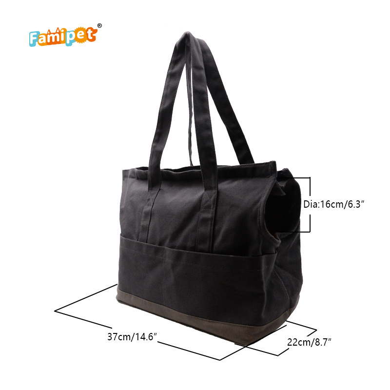 Famipet Wholesale Outdoor Portable Canvas Small Pet Dog Purse Carrier Tote Bag with Pockets