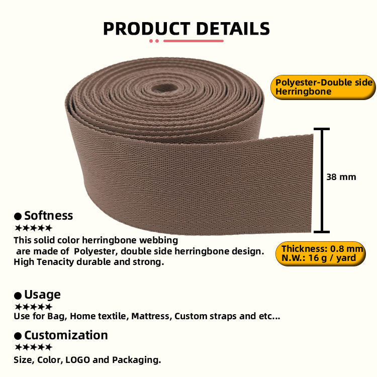 Custom textile accessories strap 25mm 38mm 50mm polyester cotton nylon herringbone webbing strap