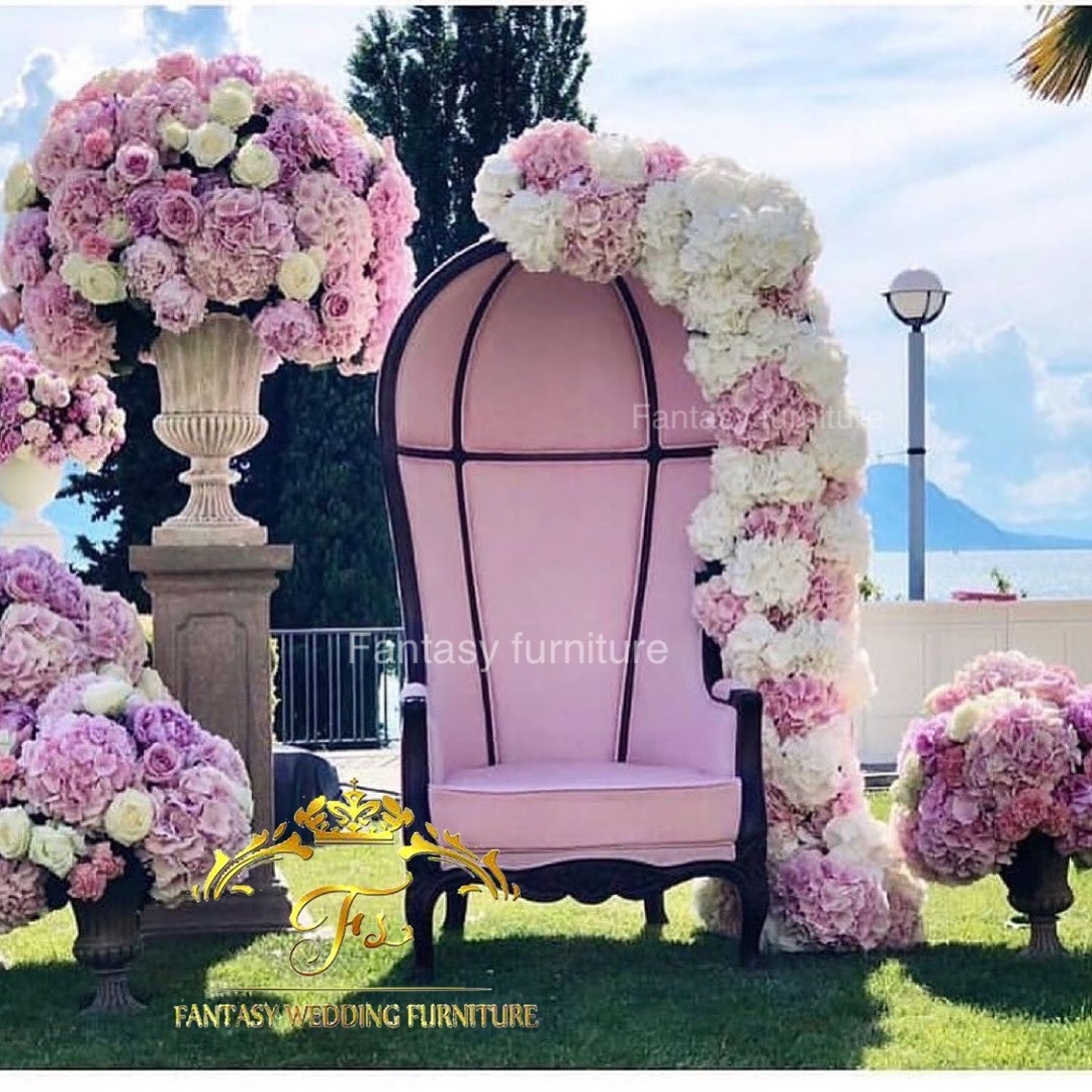 high back elegant  pink  cage chairs  for  groom and bride