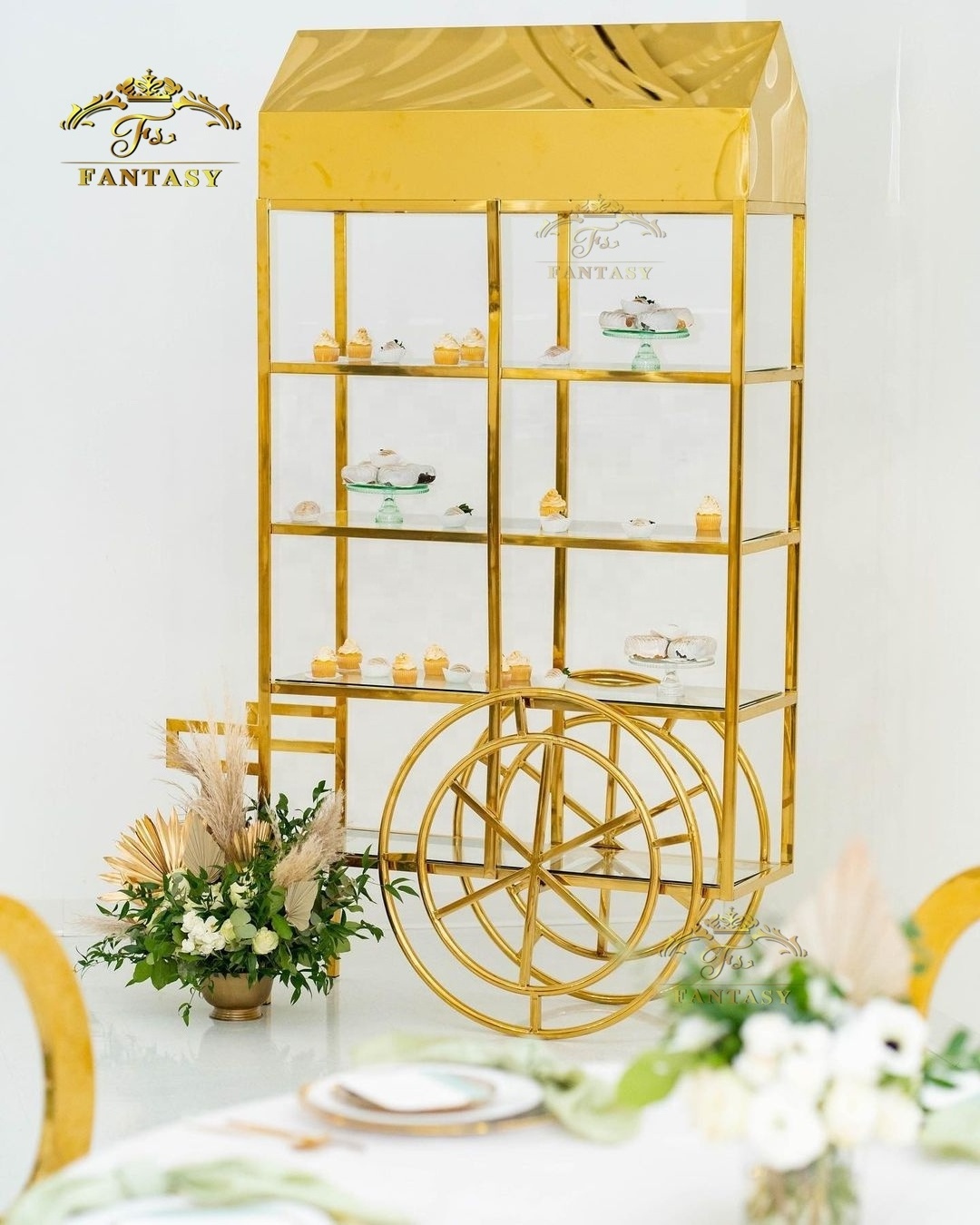 fantasy factory  gold wedding candy carts with wheels for sale