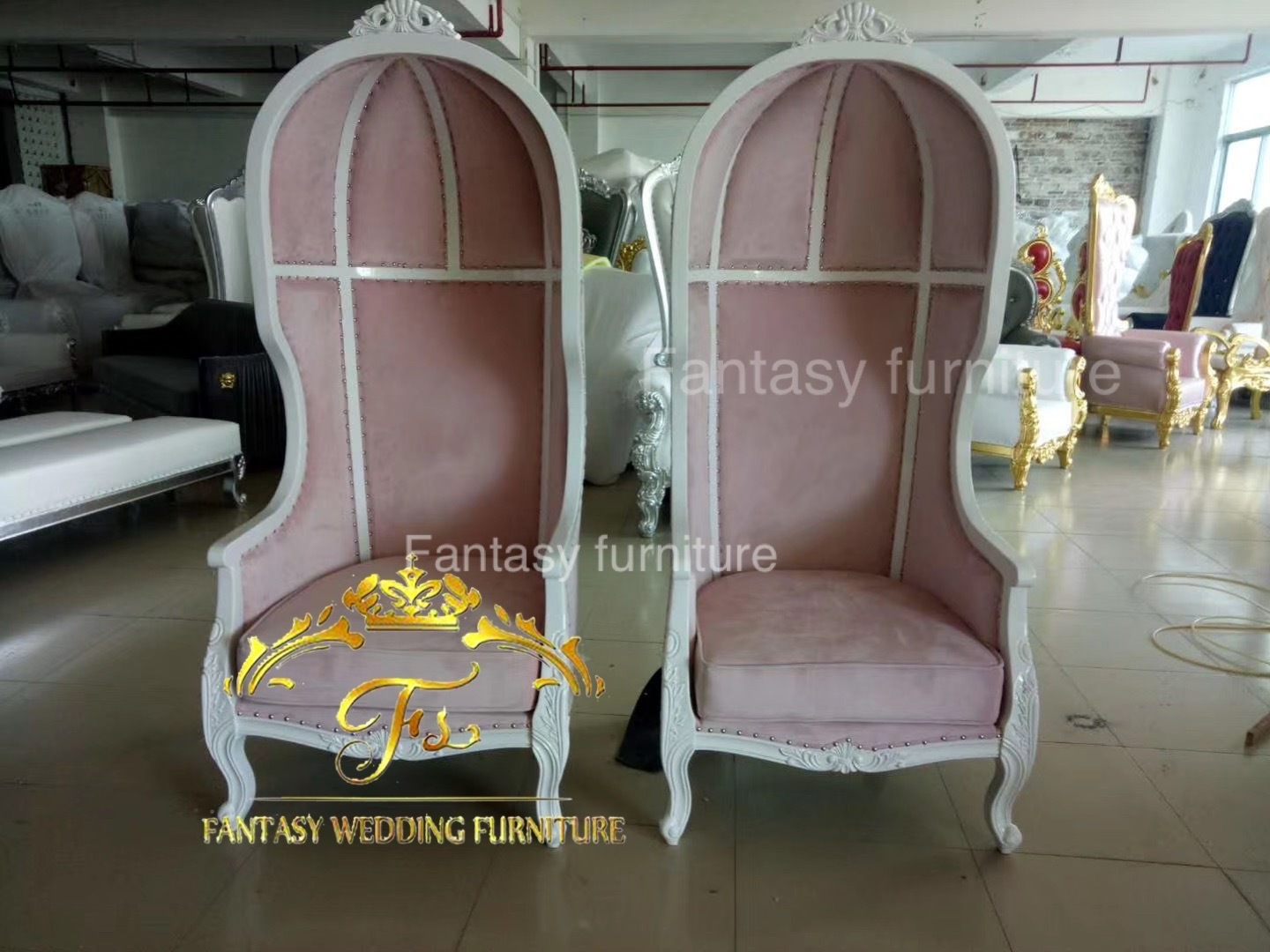 high back elegant  pink  cage chairs  for  groom and bride